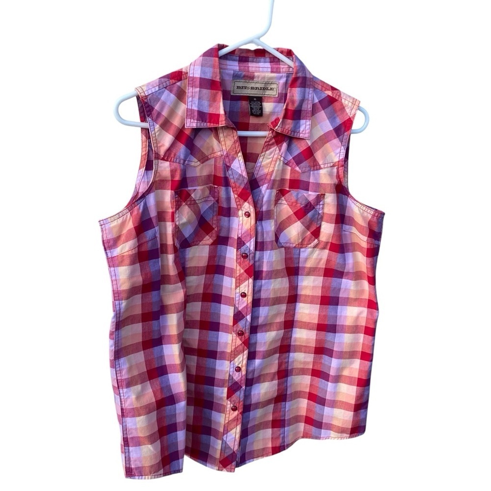 Bit & Bridle Red and Pink Plaid Sleeveless Top